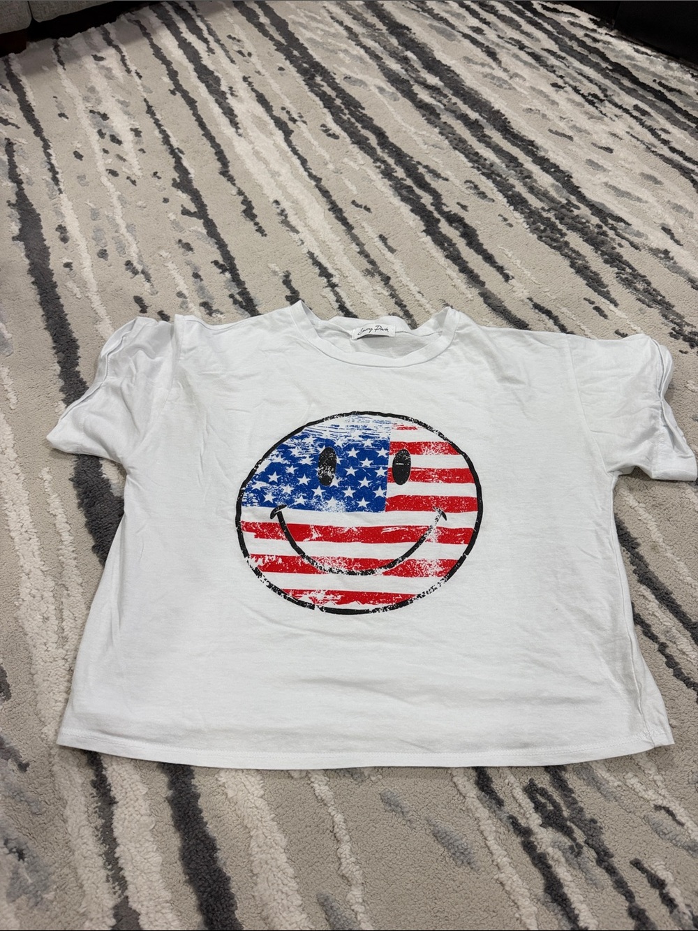 emory park White Tee with American Flag Smiley Graphic